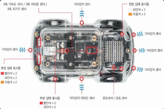 센서와 전원 부품을 공급한 교육용 코딩 제품의 구성도